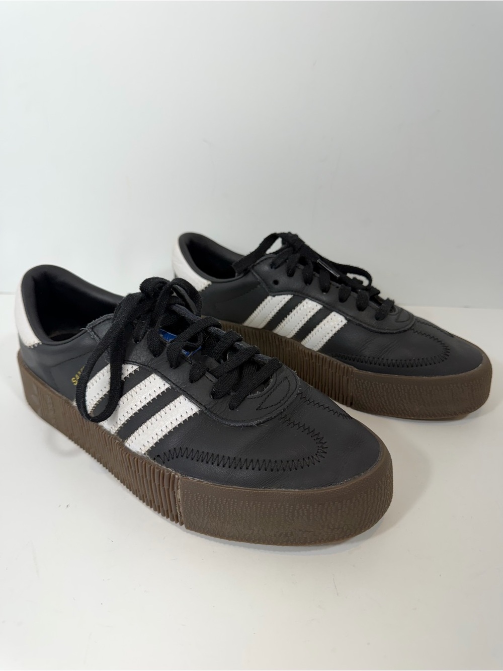 Adidas Sambarose Platform Sneakers Core Black White Gum B28156 Women’s Size 7